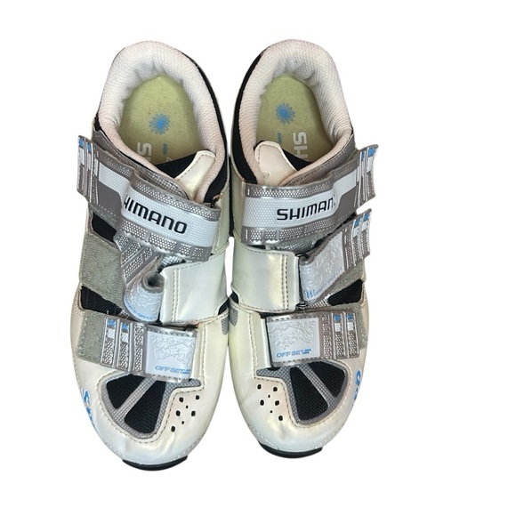 Shimano SPD Clip-In Cycling Shoes Women’s 41 Silver Black Velcro Road Bike - Picture 8 of 12